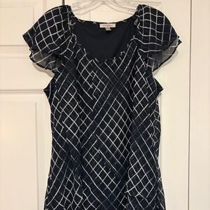 Roz & Ali Short-Sleeve Navy and White Size 1X Top